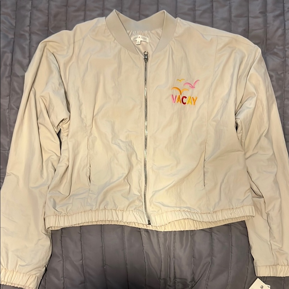 Ultra Flirt Tan and Pink Bomber Jacket Lightweight Casual